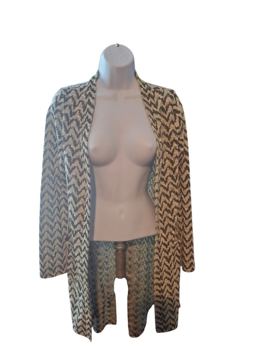Xhilaration Womens XS Geometric Long Cardigan Black Cream Boho Aztec Duster